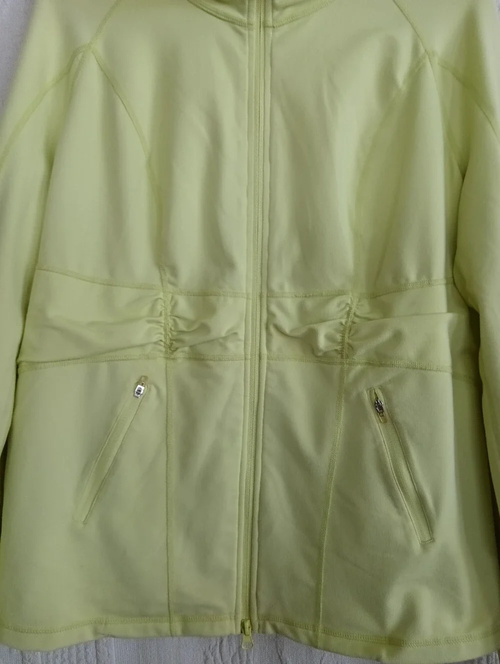 Zella Lime Green Workout Jacket Stretchy Neon Activewear Hiking Ruched Gorpcore - Picture 4 of 10